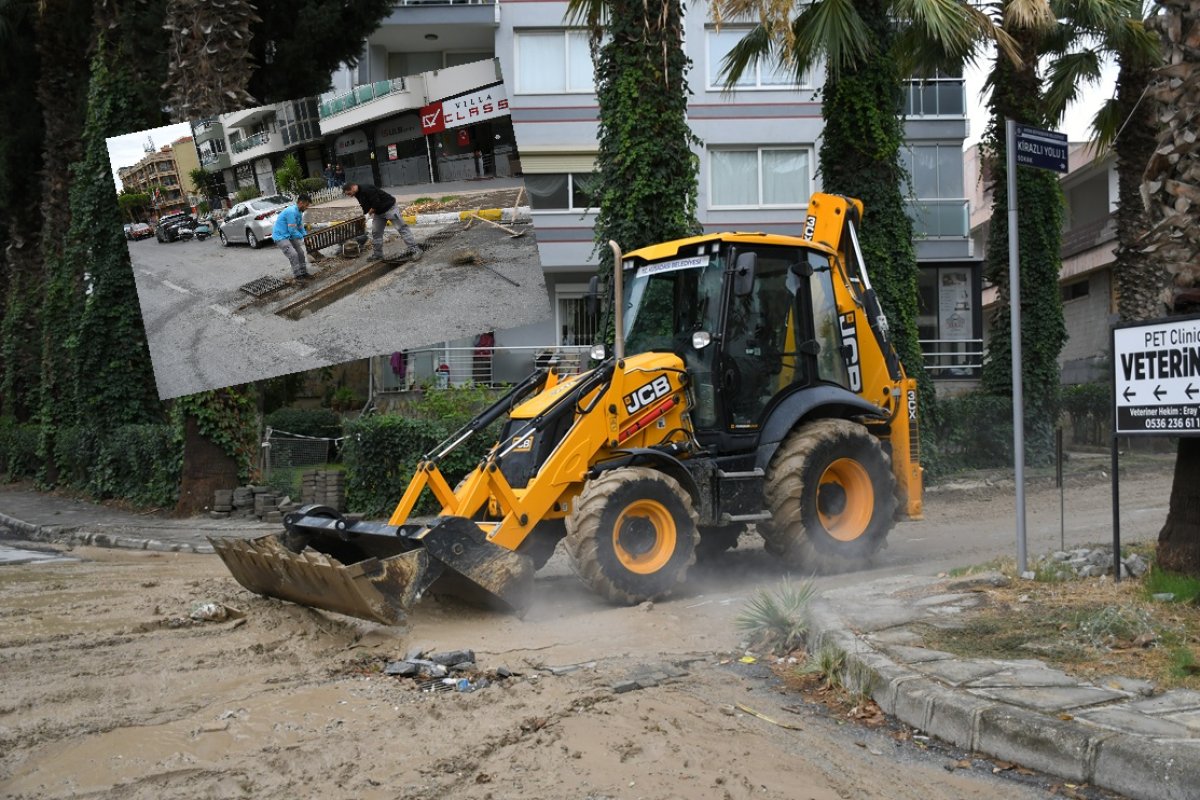 KUŞADASI’NDA FIRTINA SONRASI EKİPLER SAHAYA İNDİ..